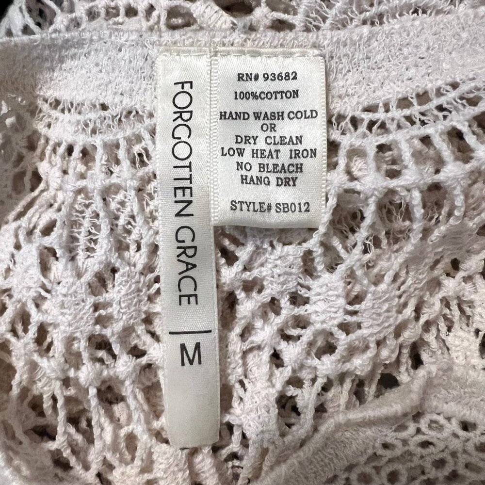 Forgotten Grace-100% Cotton Women's Boho/Hippie Top-Cream-Med-Lace Up-Lace Scall - Picture 12 of 12
